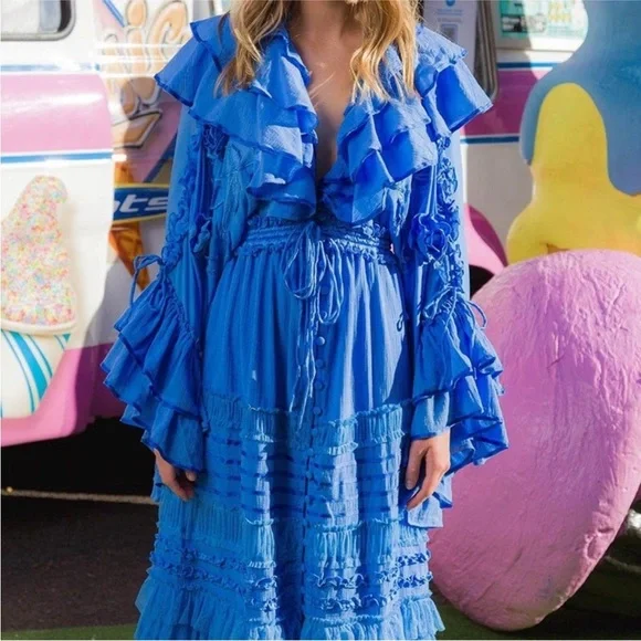 Fillyboo Lotus Duster Maxi Dress in Rain Song Blue - Picture 3 of 16